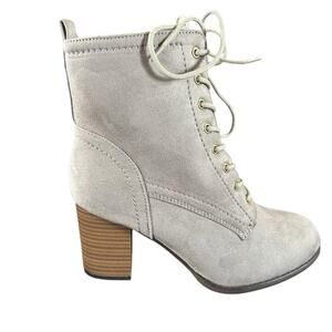Journey Collection Baylor Lace Up Combat Heeled Bootie Gray NEW 8.5 WIDE